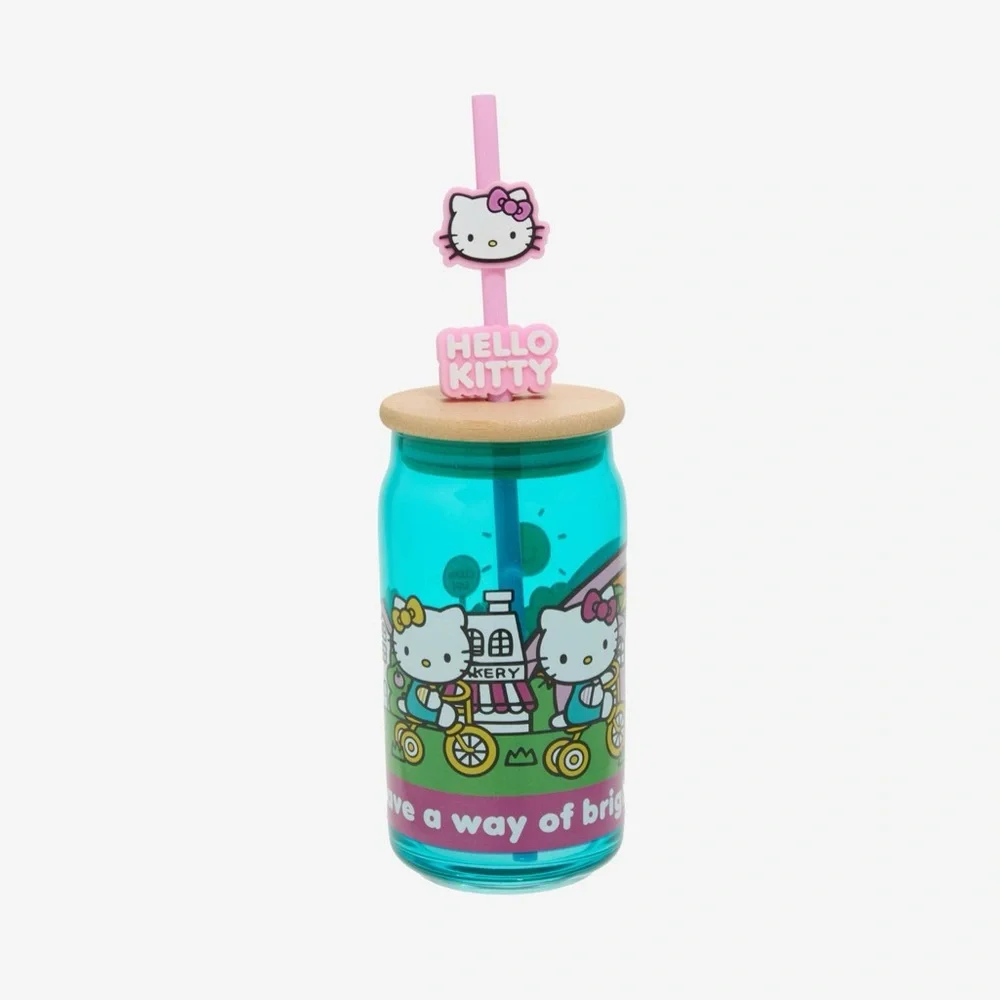 Hello Kitty Aqua and Pink Character Drinking Jar with Straw Bin#12